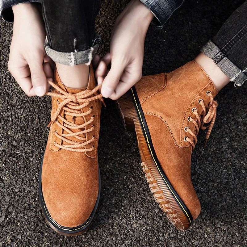 Bennetton Men's Lace-Up Suede Boots with Cushioned Insole & Durable Outsole