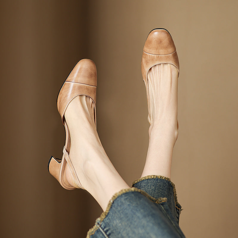 Juliana Genuine Leather Slingback Block Heel – Cushioned Comfort Dress Shoes