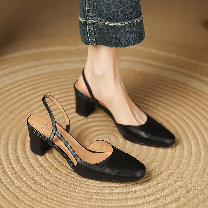 Juliana Genuine Leather Slingback Block Heel – Cushioned Comfort Dress Shoes