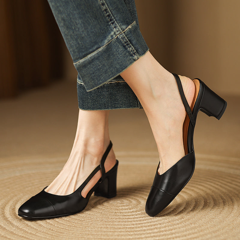 Juliana Genuine Leather Slingback Block Heel – Cushioned Comfort Dress Shoes