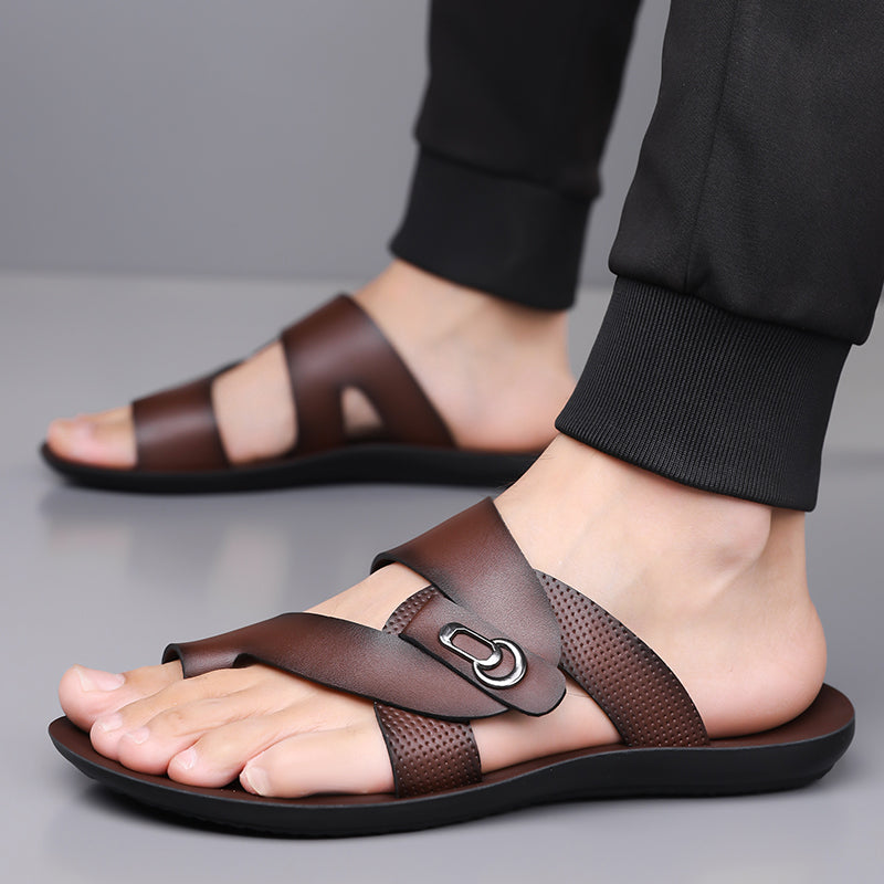 Arman Leather Slide Sandals Modern Toe Post Casual Footwear
