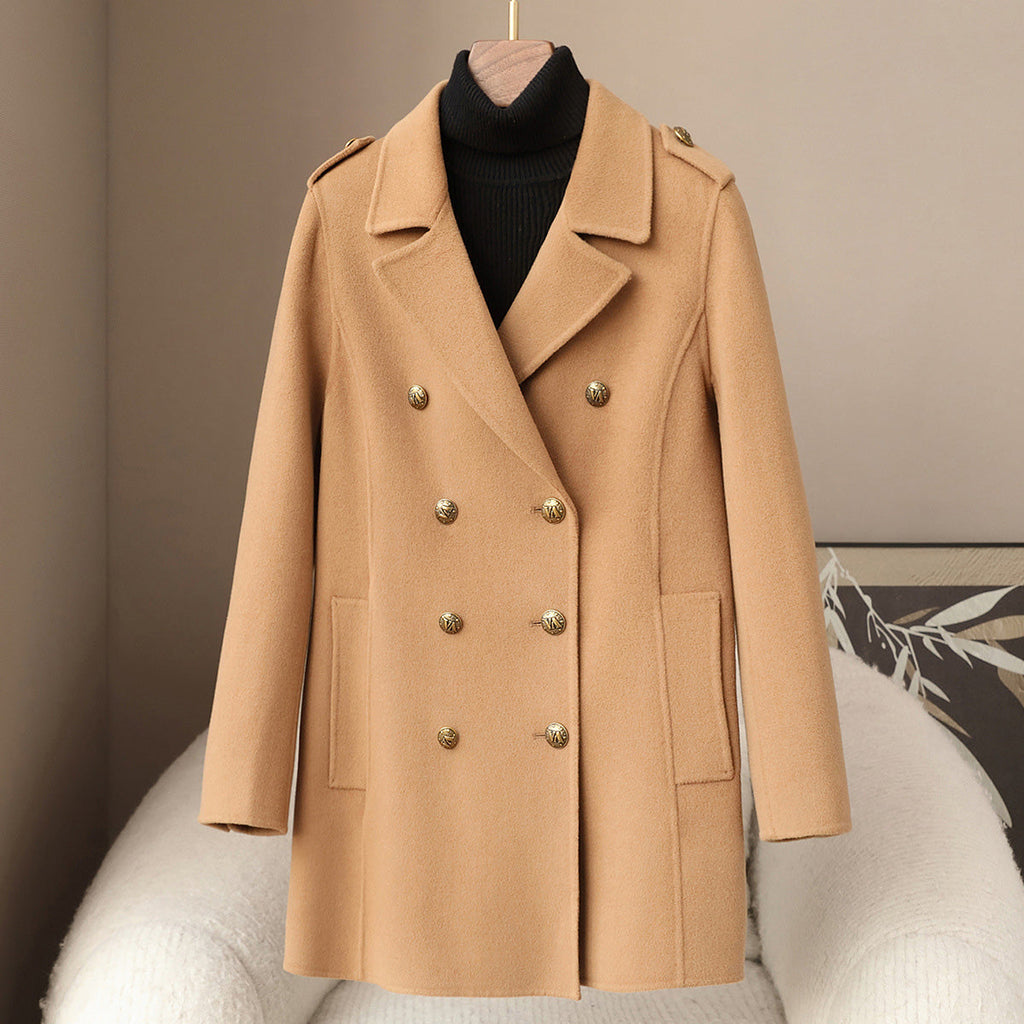 Clarice Women's Mid-Length Double-Breasted Wool Cashmere Coat with Tailored Fit
