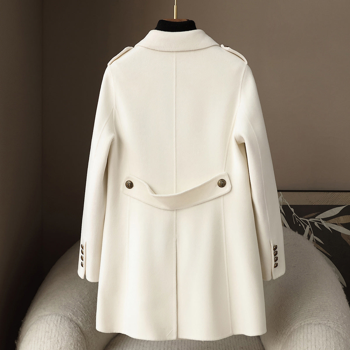 Clarice Women's Mid-Length Double-Breasted Wool Cashmere Coat with Tailored Fit