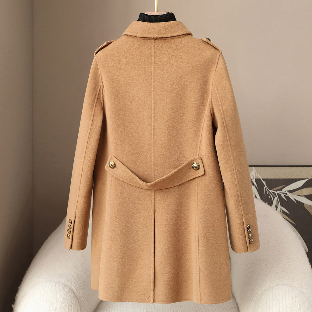 Clarice Women's Mid-Length Double-Breasted Wool Cashmere Coat with Tailored Fit