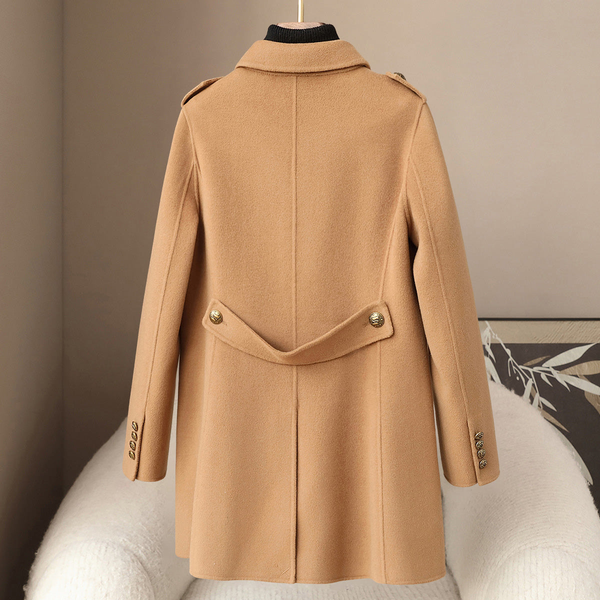 Clarice Women's Mid-Length Double-Breasted Wool Cashmere Coat with Tailored Fit