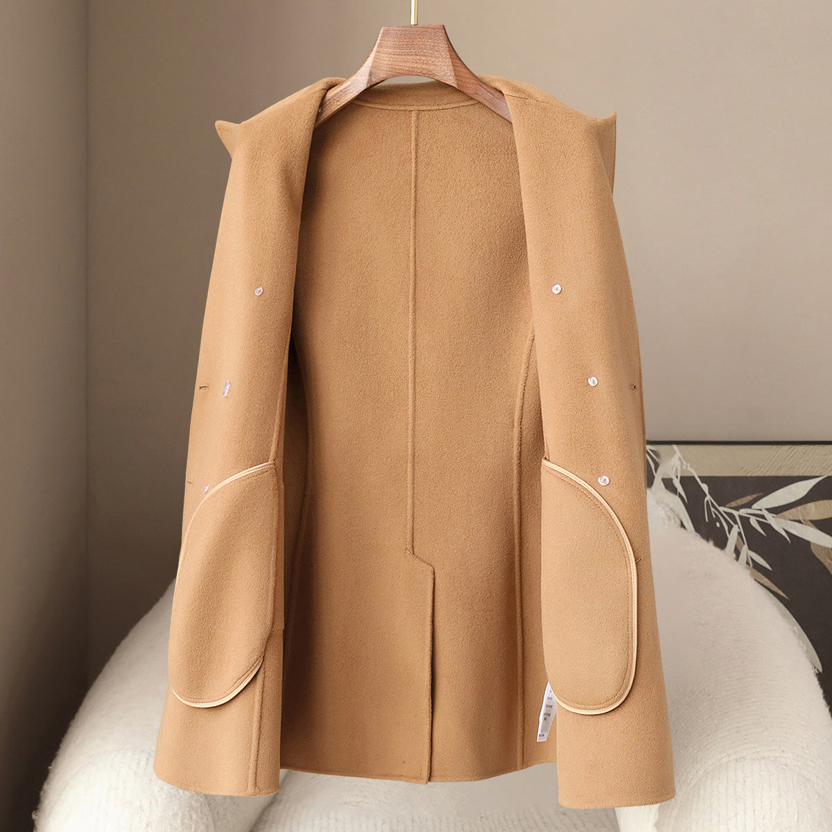 Clarice Women's Mid-Length Double-Breasted Wool Cashmere Coat with Tailored Fit