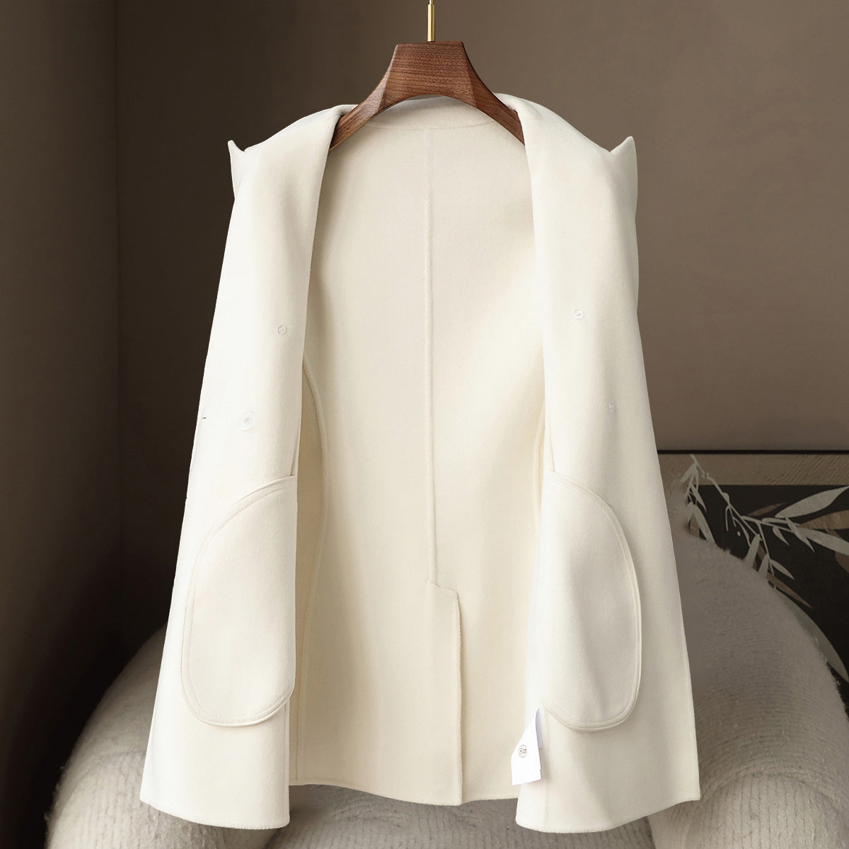 Clarice Women's Mid-Length Double-Breasted Wool Cashmere Coat with Tailored Fit