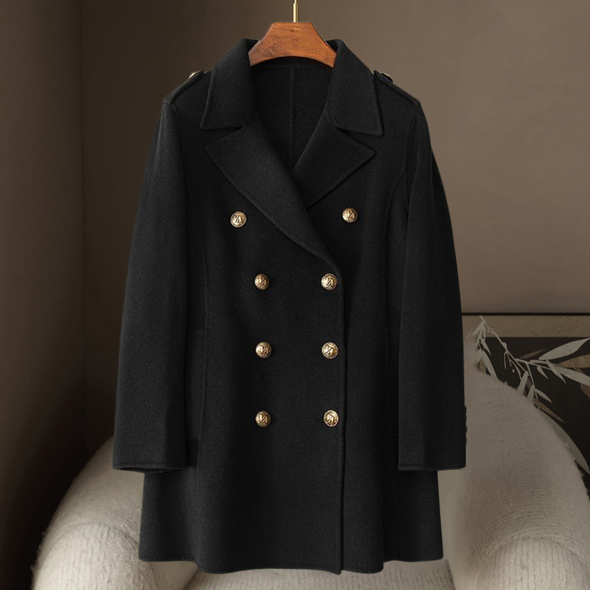 Clarice Women's Mid-Length Double-Breasted Wool Cashmere Coat with Tailored Fit