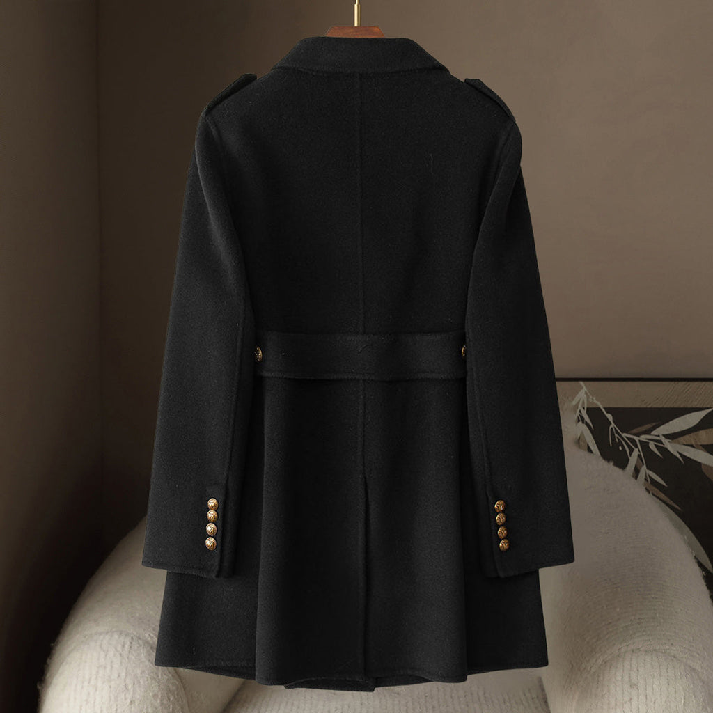 Clarice Women's Mid-Length Double-Breasted Wool Cashmere Coat with Tailored Fit