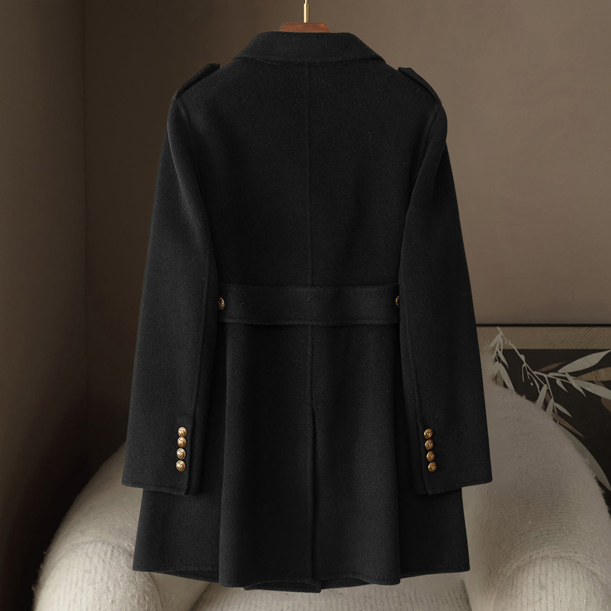 Clarice Women's Mid-Length Double-Breasted Wool Cashmere Coat with Tailored Fit