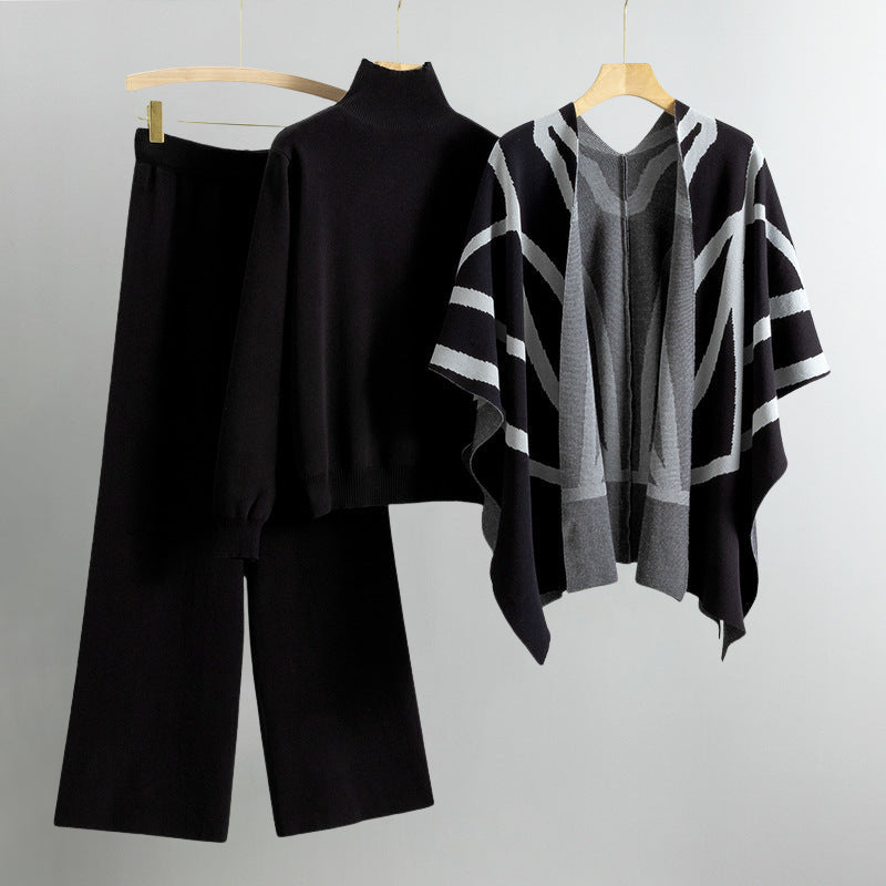 Eleine Women's Viscose-Blend Lounge Set – Knit Sweater, Cardigan & Wide-Leg Pants