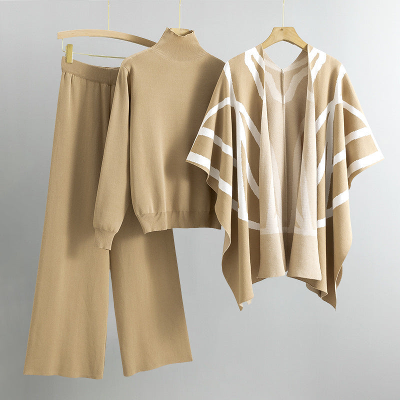 Eleine Women's Viscose-Blend Lounge Set – Knit Sweater, Cardigan & Wide-Leg Pants