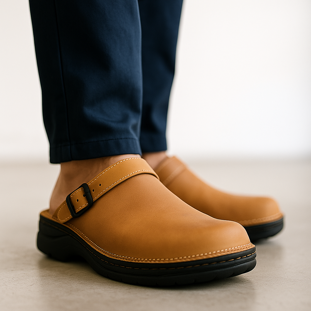 Arnel Men's Adjustable Leather Slip-On Comfort Clogs
