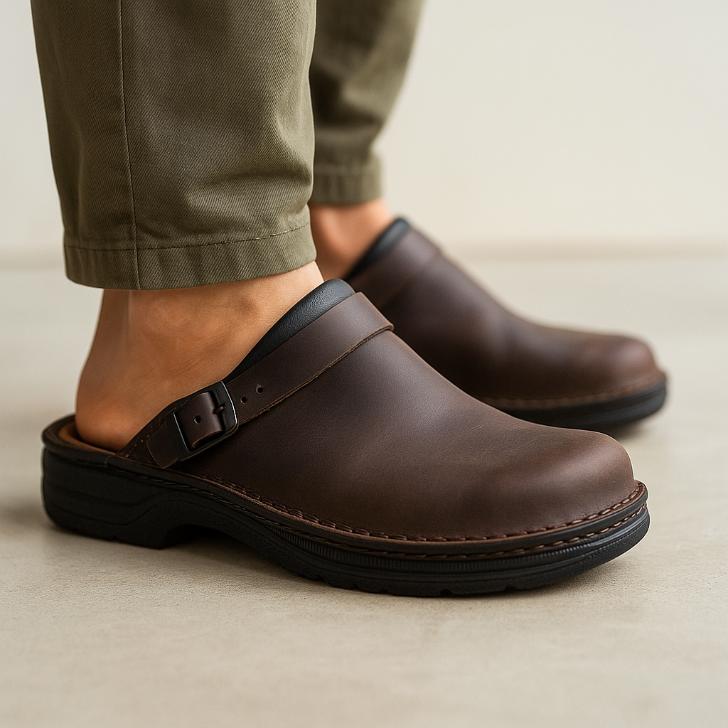 Arnel Men's Adjustable Leather Slip-On Comfort Clogs