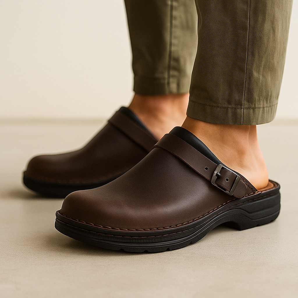 Arnel Men's Adjustable Leather Slip-On Comfort Clogs