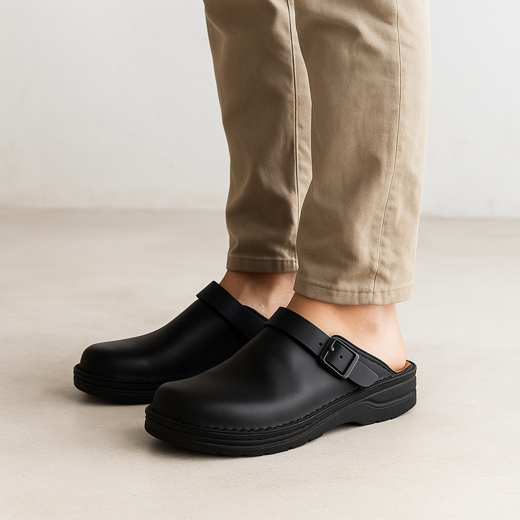 Arnel Men's Adjustable Leather Slip-On Comfort Clogs