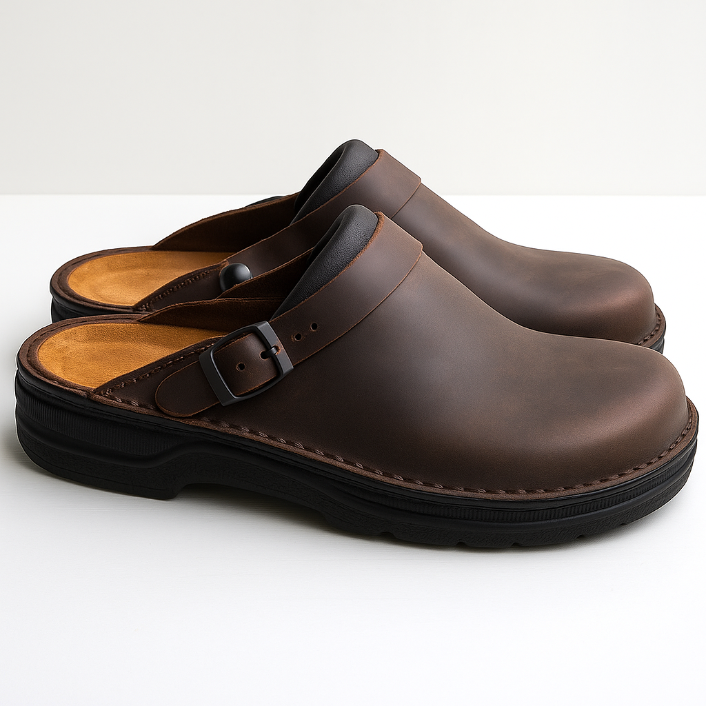 Arnel Men's Adjustable Leather Slip-On Comfort Clogs