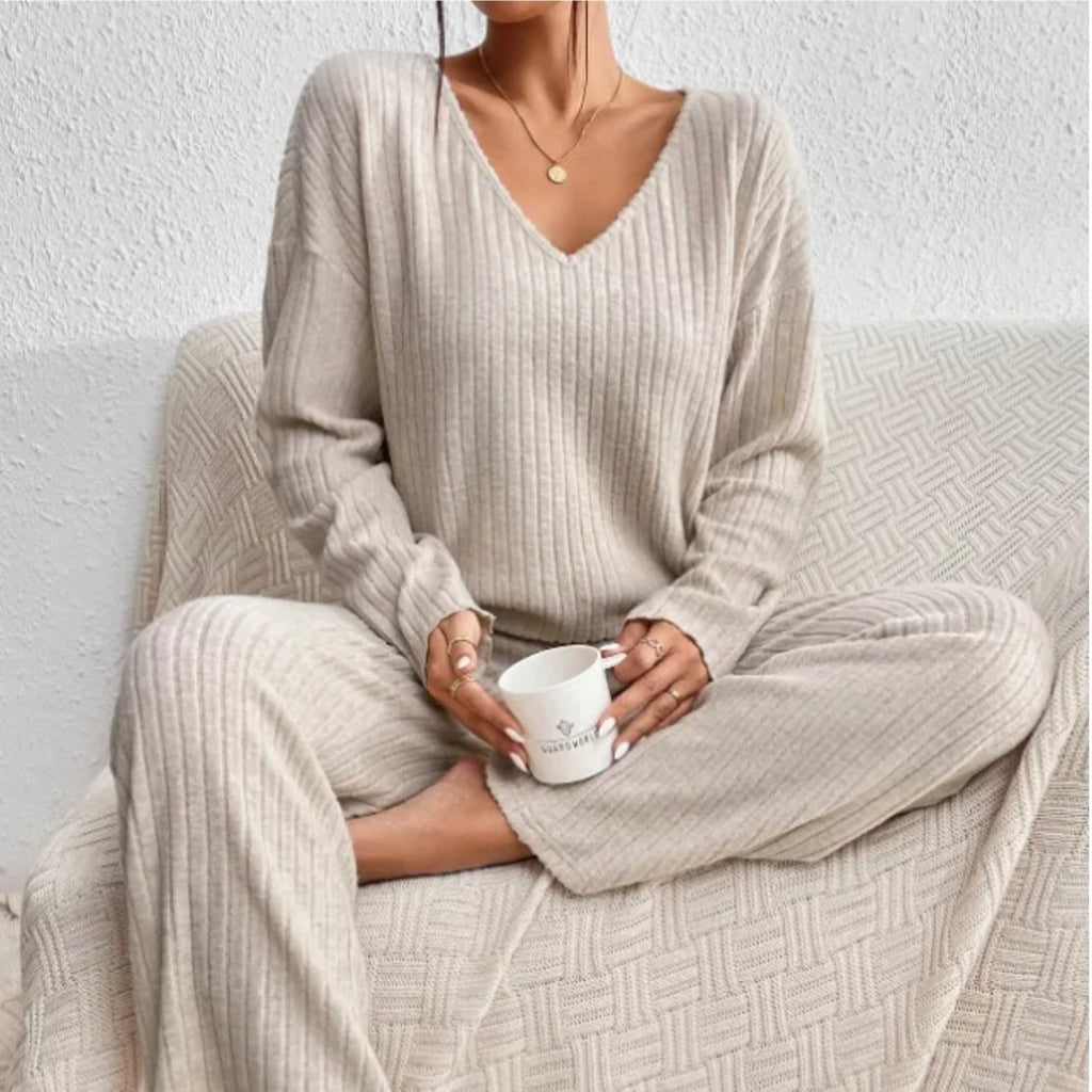 Athena Women's Cozy Knit Lounge Set – Soft Matching Top & Pants