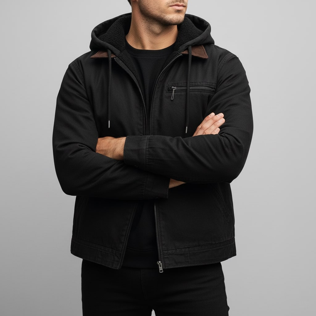 Beckham Men's Lightweight Windbreaker with Fleece-Lined Hood