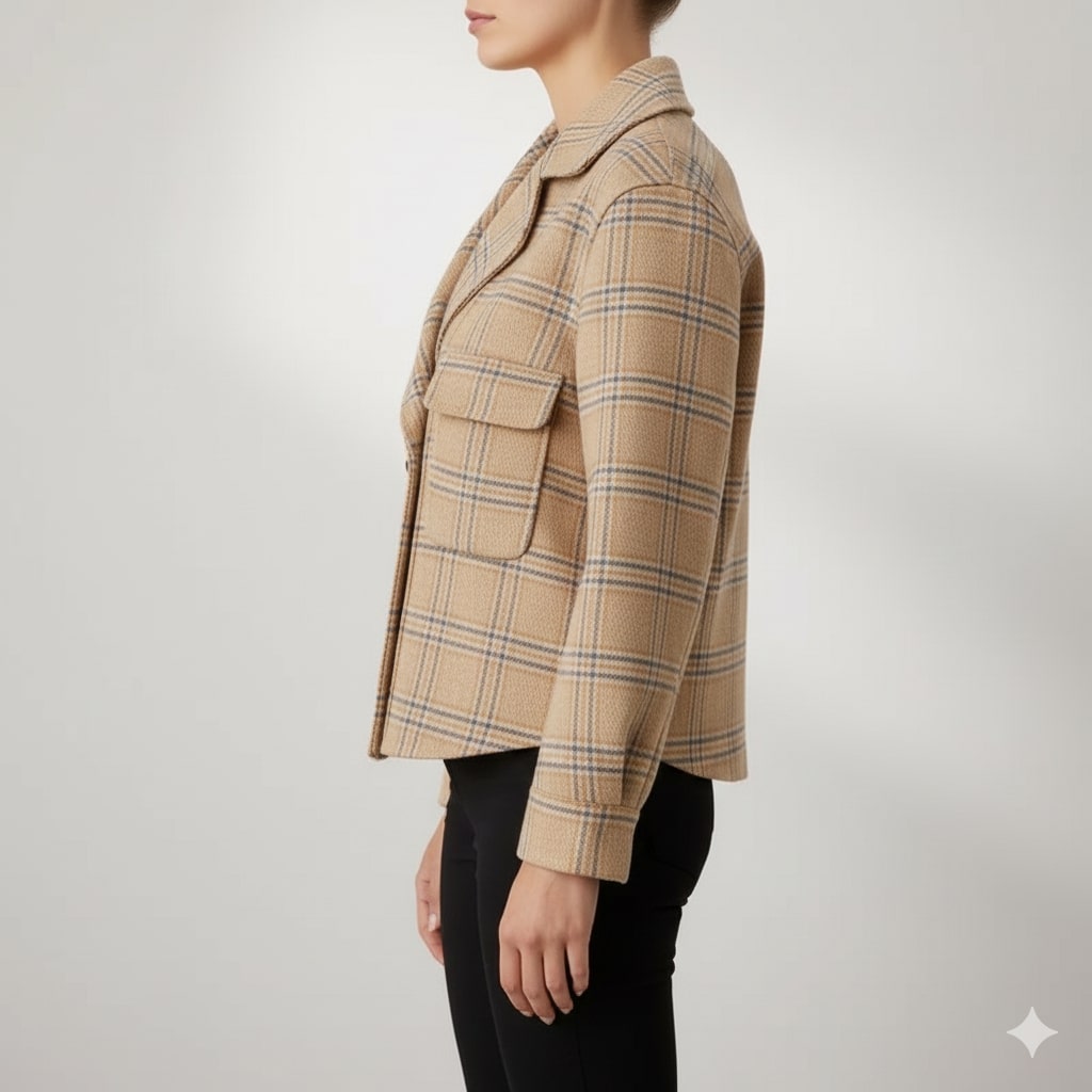 Heaven Women's Cropped Plaid Wool Jacket – Double-Sided Design