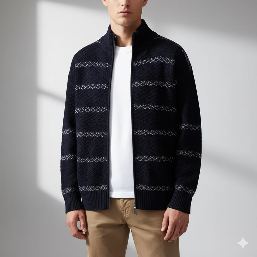 Craig Men's Textured Knit Zip-Up Cardigan with Stand Collar