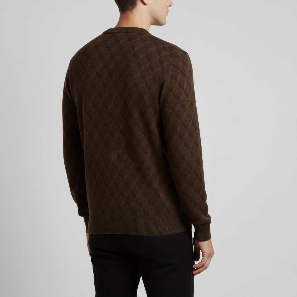 Gianluca Men's Geometric Knit Sweater – Soft Patterned Crew Neck with Ribbed Detailing