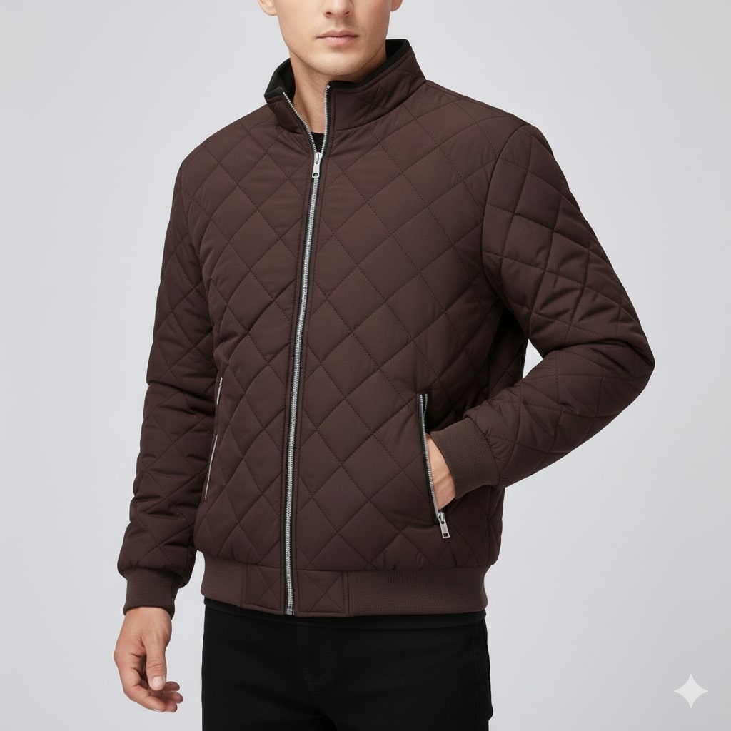 Bistro Men's Fleece-Lined Diamond Quilted Zip-Up Jacket