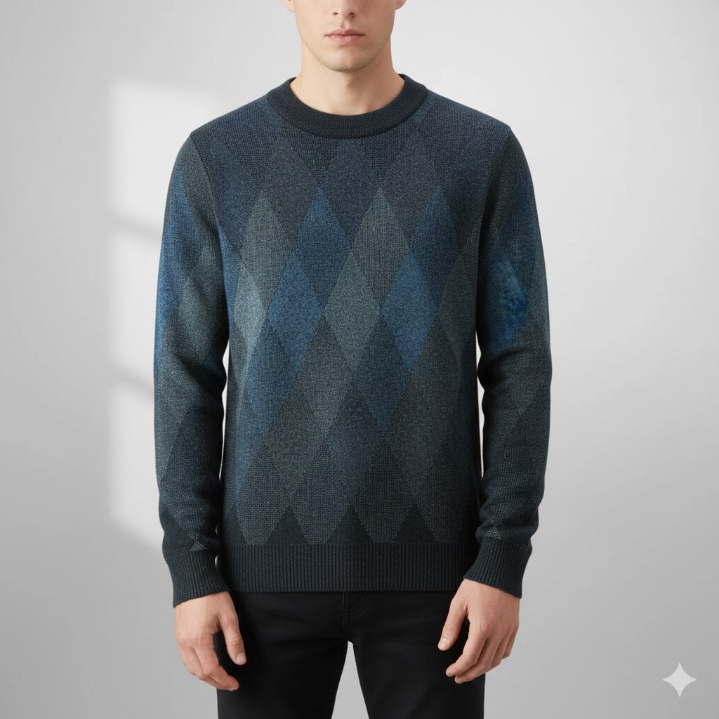 Esteban Men's Argyle Crewneck Pullover – Premium Wool-Blend Knit Sweater