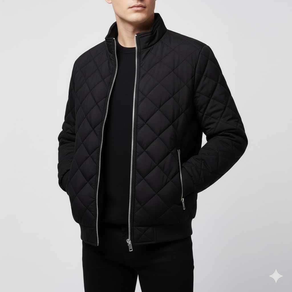 Bistro Men's Fleece-Lined Diamond Quilted Zip-Up Jacket