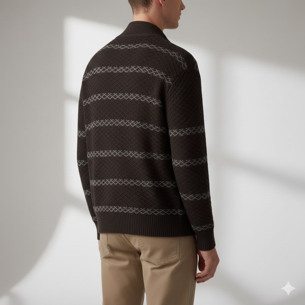 Craig Men's Textured Knit Zip-Up Cardigan with Stand Collar