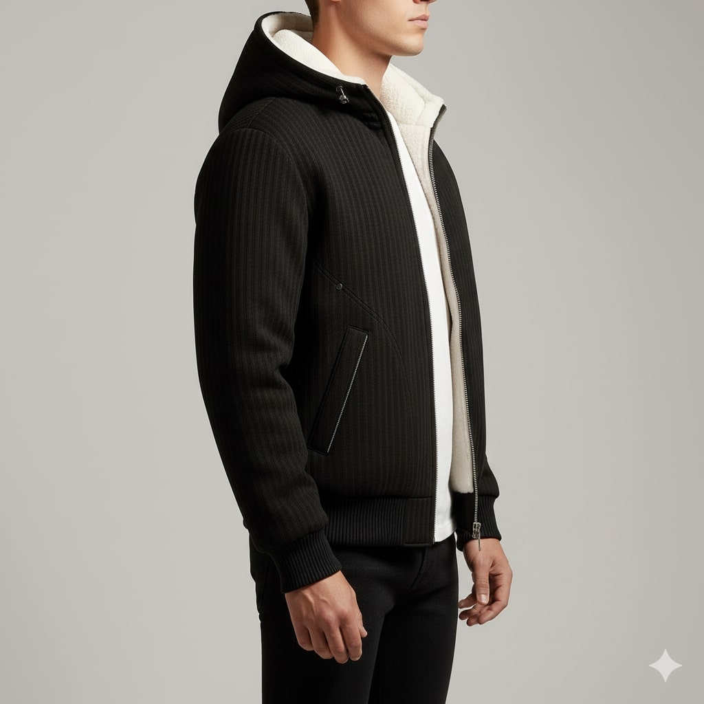 Eric Men's Quilted Sherpa Hoodie – Heavyweight Fleece-Lined Zip-Up Jacket