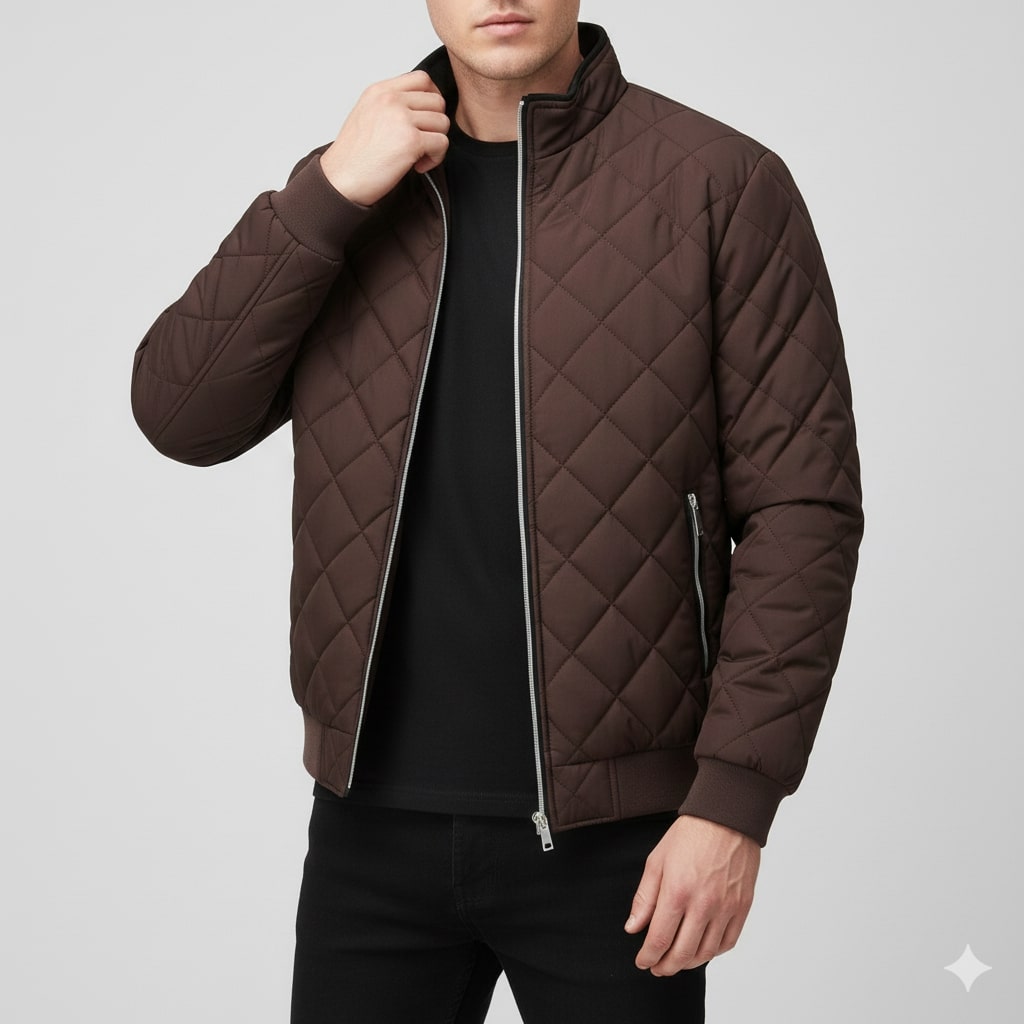 Bistro Men's Fleece-Lined Diamond Quilted Zip-Up Jacket