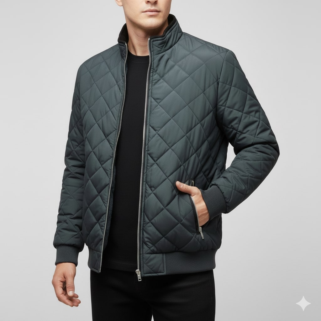 Bistro Men's Fleece-Lined Diamond Quilted Zip-Up Jacket