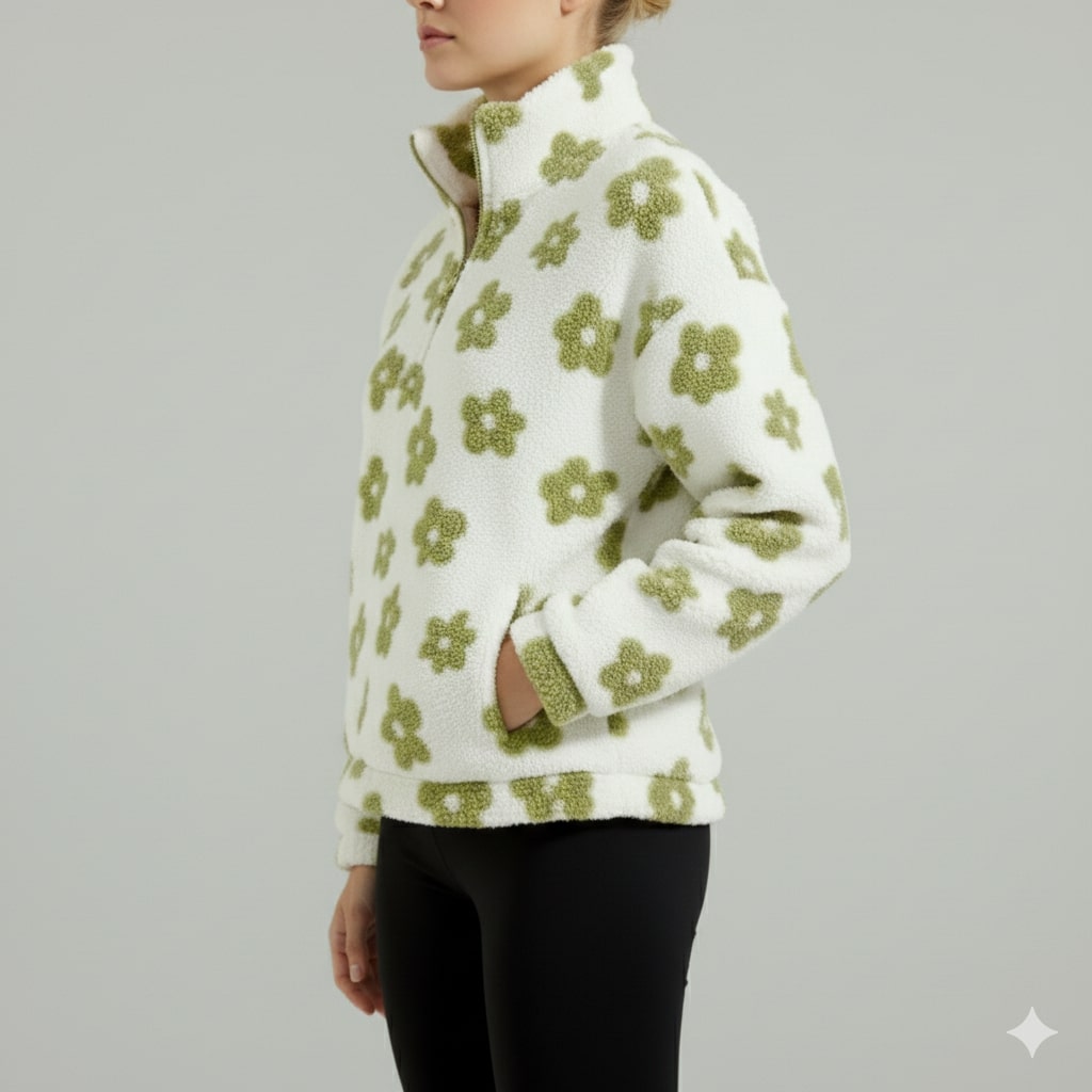 Eliza Women's Oversized Floral Fleece Half-Zip Winter Pullover