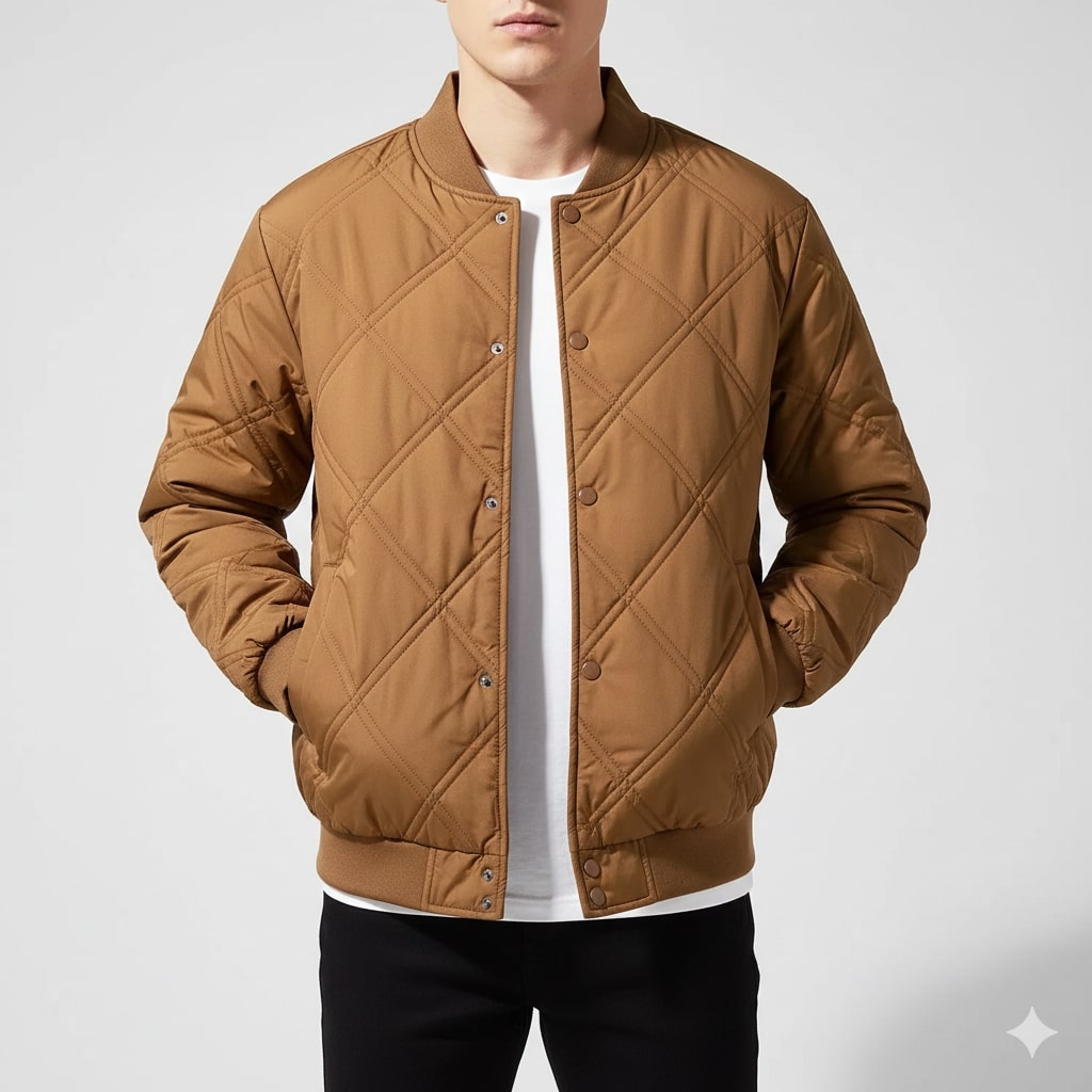 Fernan Men's Quilted Fleece-Lined Lightweight Bomber Jacket for Winter