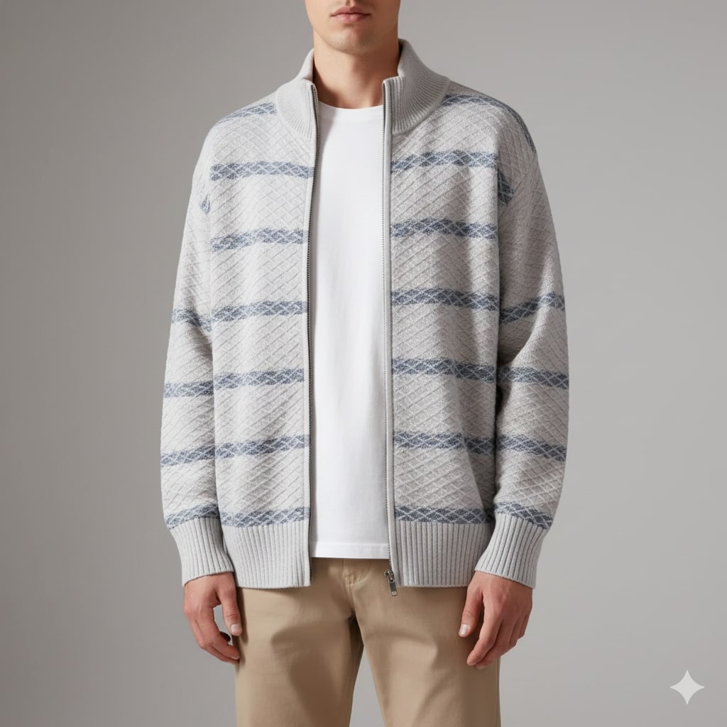 Craig Men's Textured Knit Zip-Up Cardigan with Stand Collar
