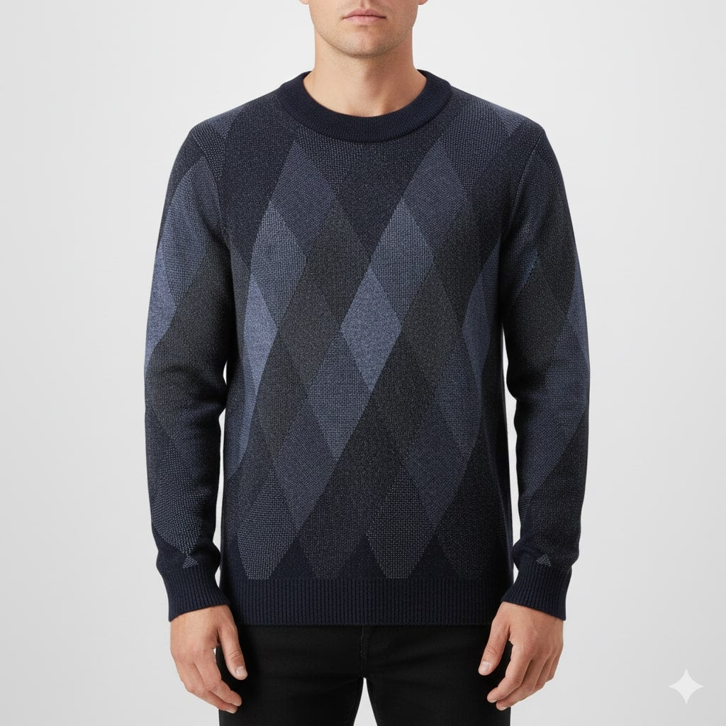 Esteban Men's Argyle Crewneck Pullover – Premium Wool-Blend Knit Sweater