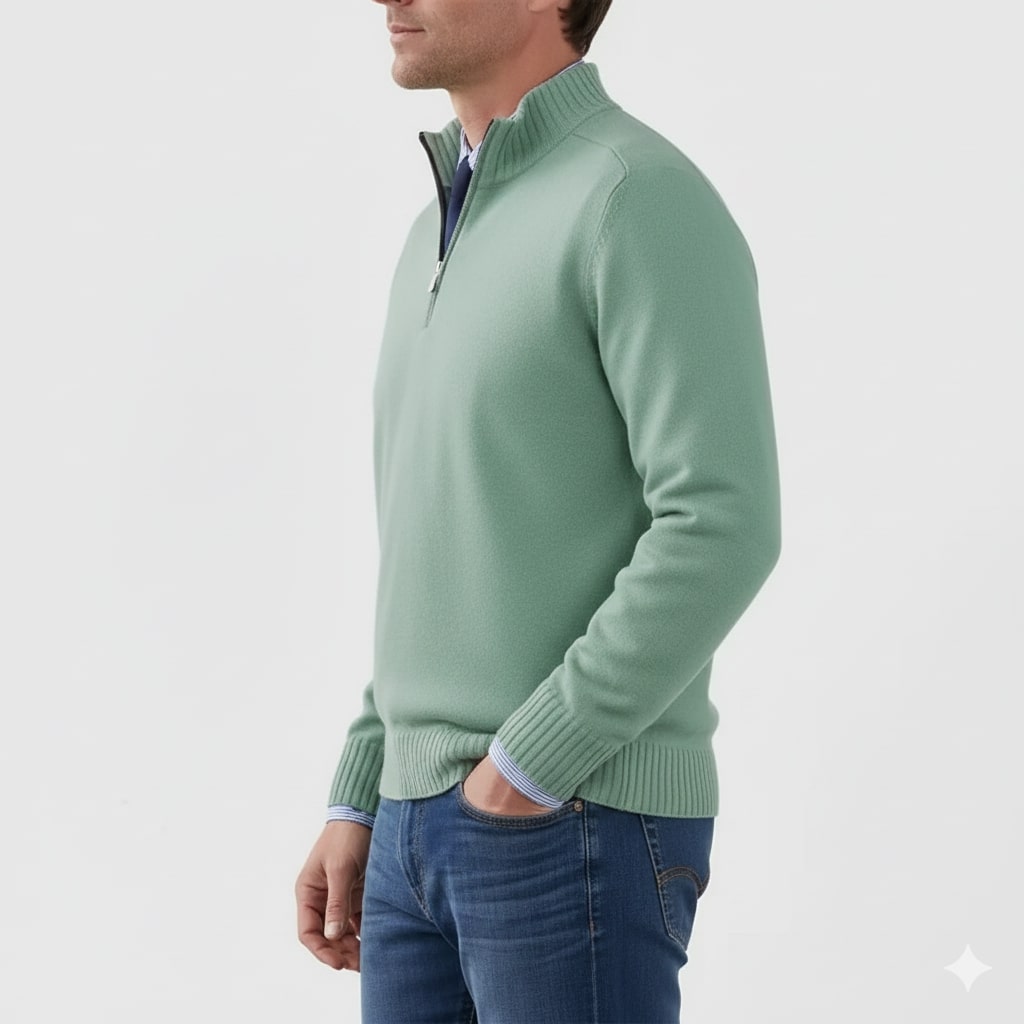 Callum Men's Soft Knit Half-Zip Pullover Sweater with Ribbed Accents & Tailored Fit