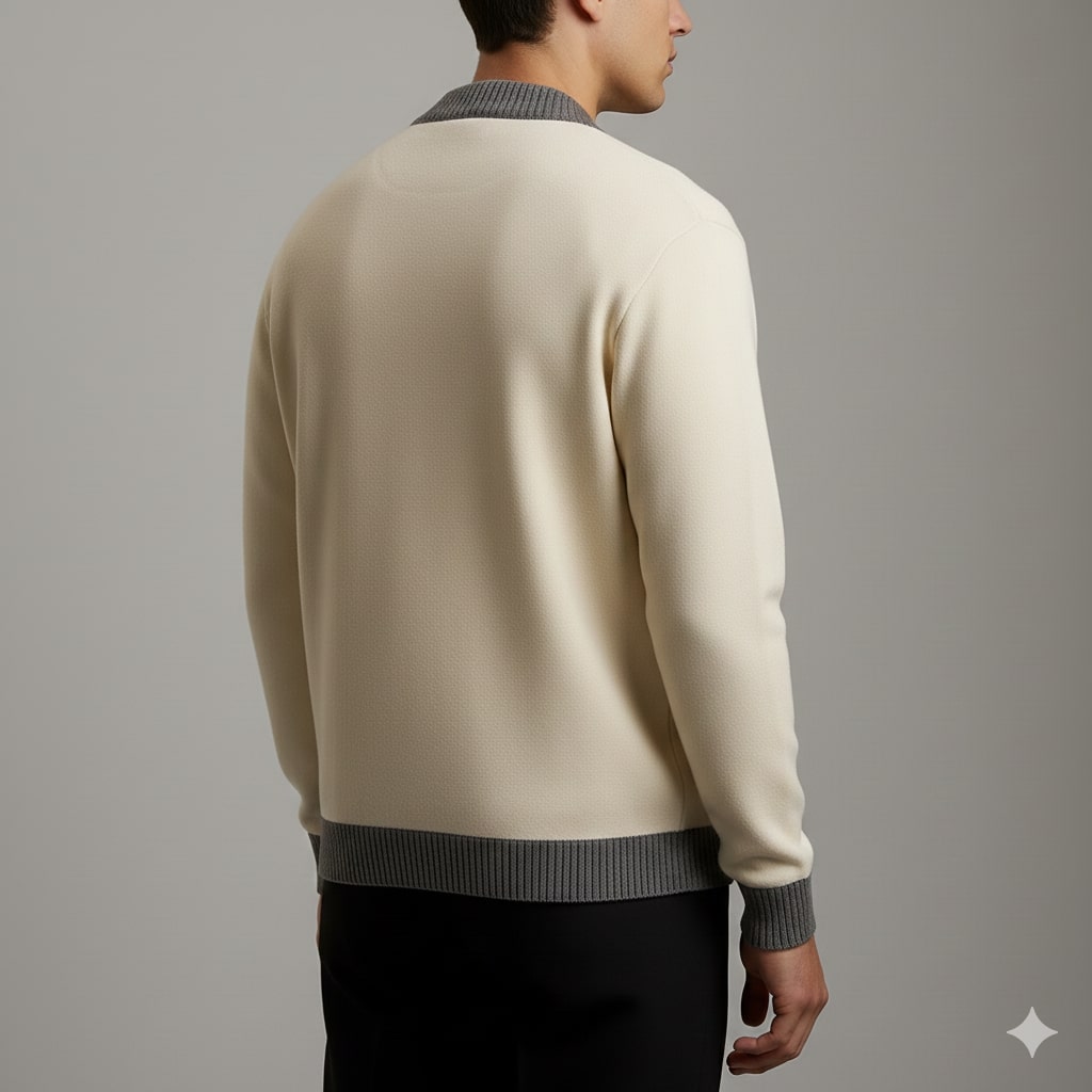 Holand Men's Two-Tone Knitted Cardigan with Button Placket