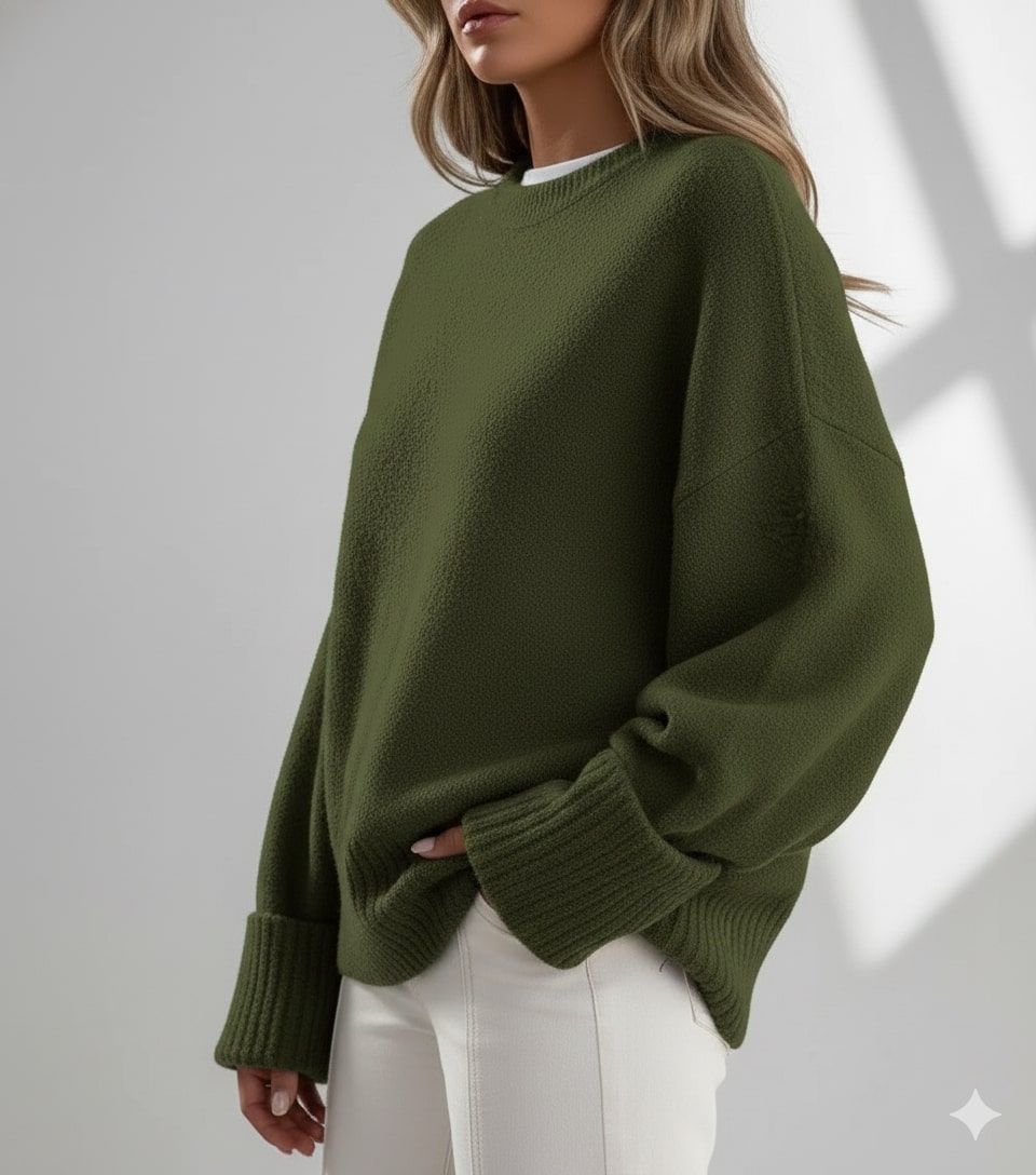 Edna Women's Relaxed-Fit Knit Pullover Sweater with Wide Ribbed Cuffs