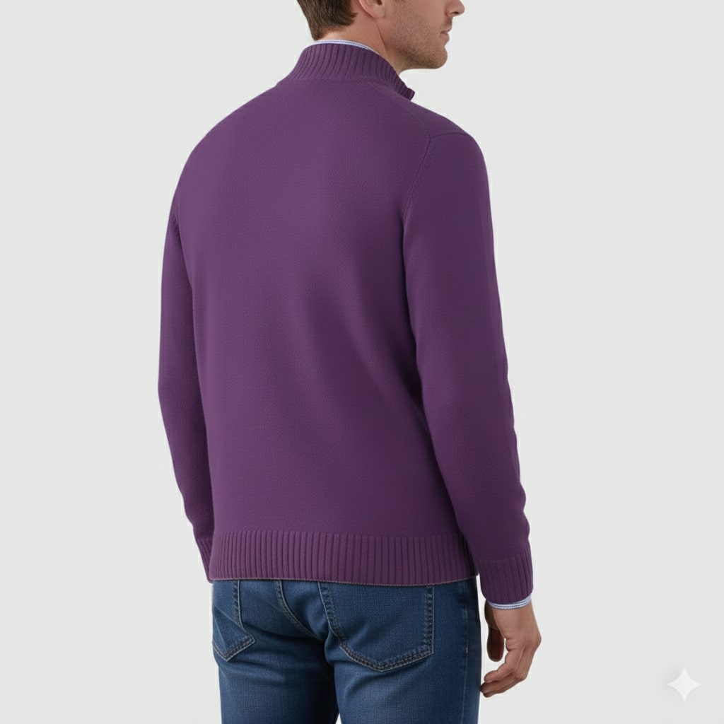 Callum Men's Soft Knit Half-Zip Pullover Sweater with Ribbed Accents & Tailored Fit