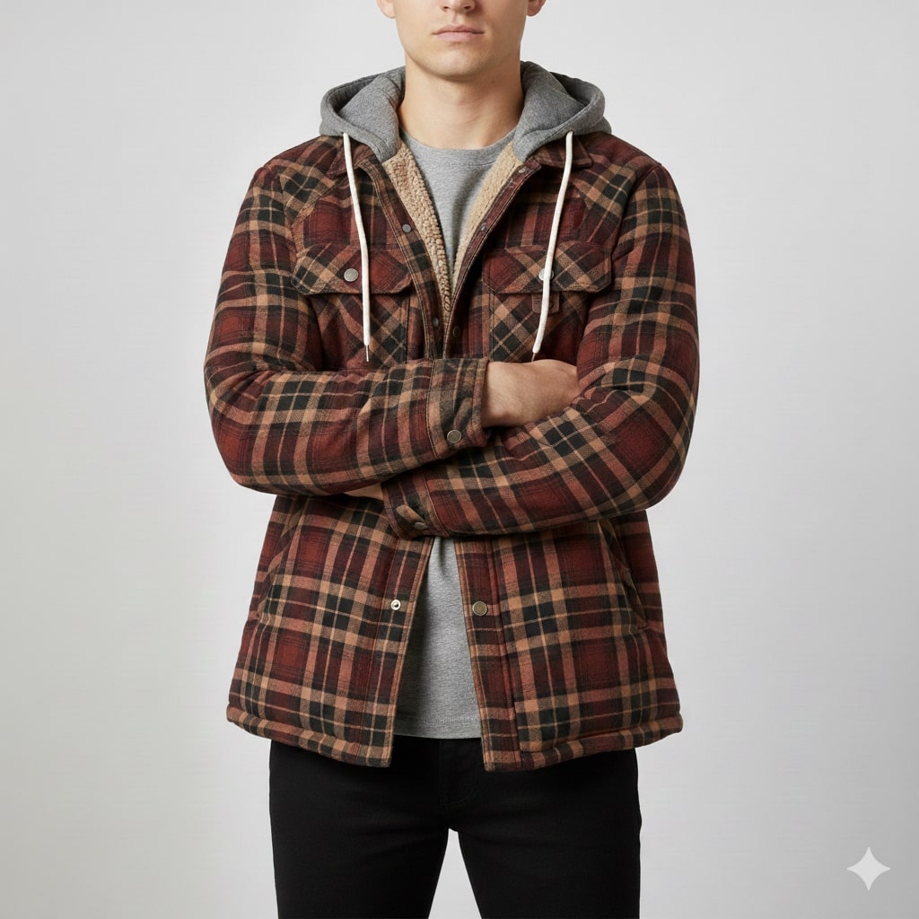 Dante Men's Sherpa-Lined Flannel Hoodie Jacket – Ideal for Winter Wear