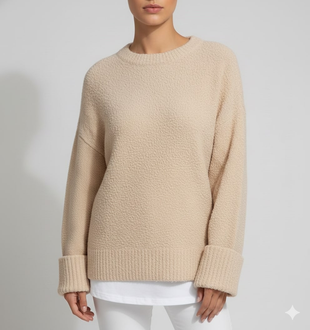 Edna Women's Relaxed-Fit Knit Pullover Sweater with Wide Ribbed Cuffs
