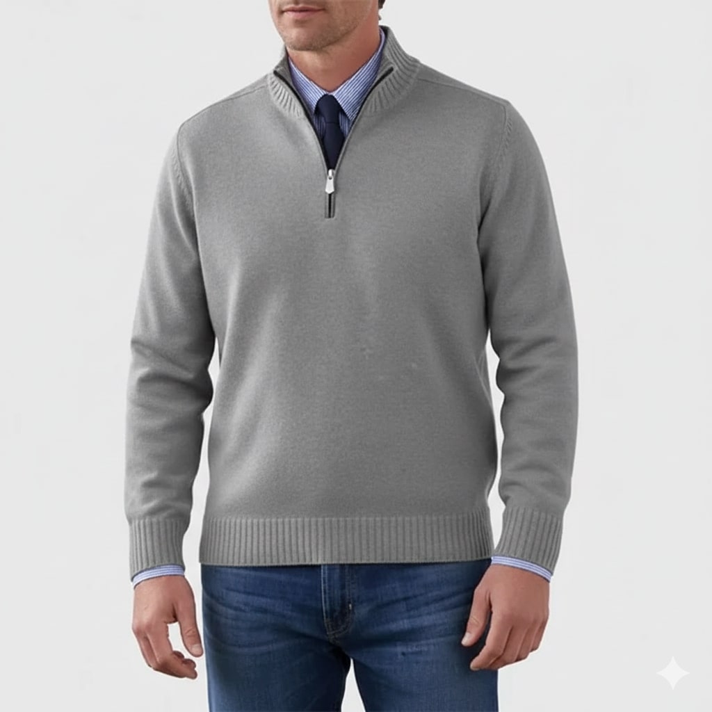 Callum Men's Soft Knit Half-Zip Pullover Sweater with Ribbed Accents & Tailored Fit