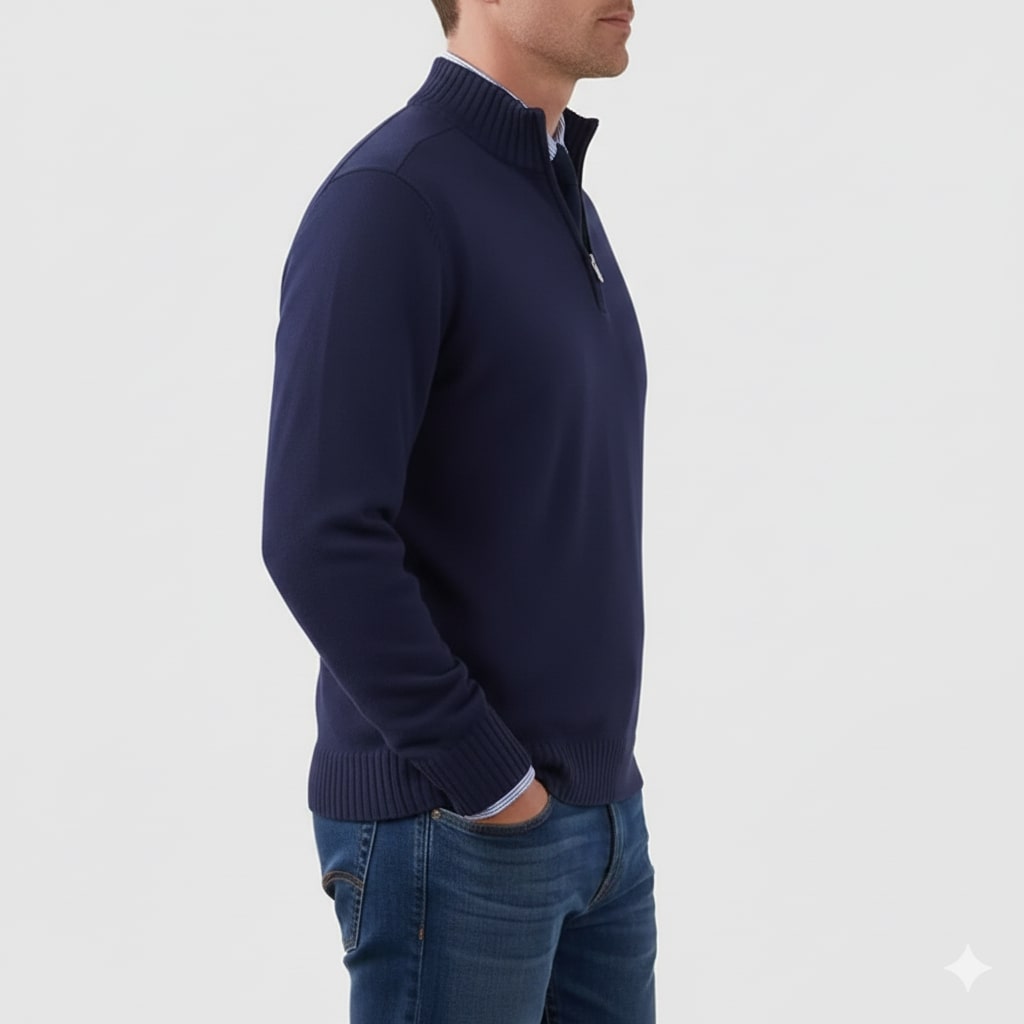 Callum Men's Soft Knit Half-Zip Pullover Sweater with Ribbed Accents & Tailored Fit