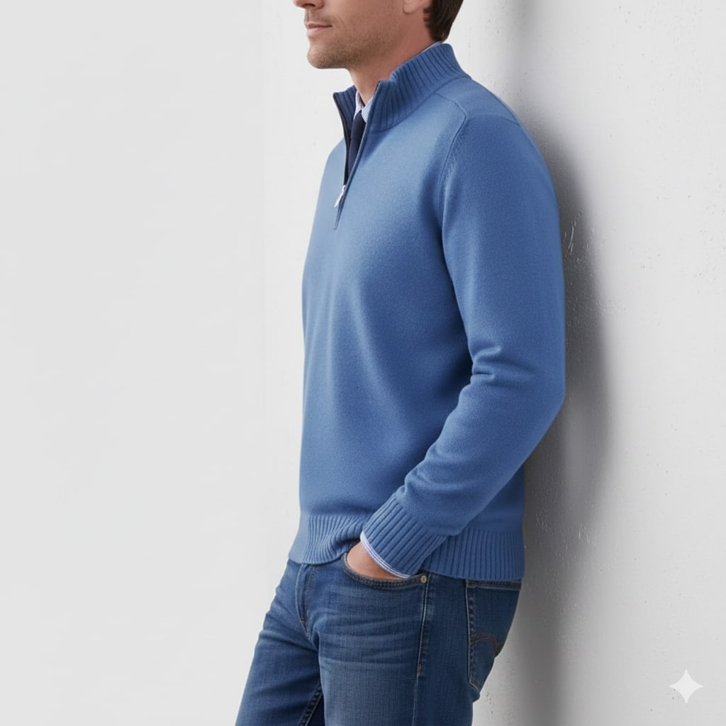 Callum Men's Soft Knit Half-Zip Pullover Sweater with Ribbed Accents & Tailored Fit