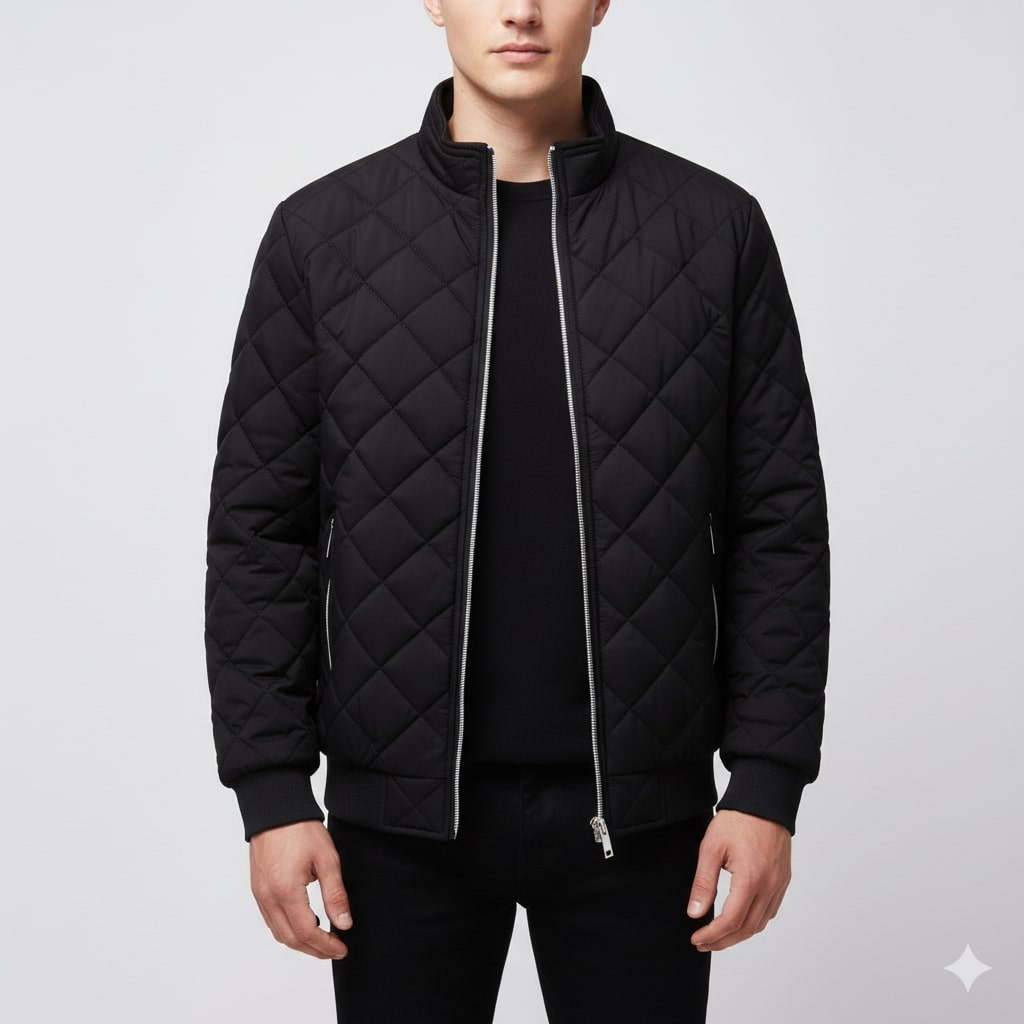 Bistro Men's Fleece-Lined Diamond Quilted Zip-Up Jacket