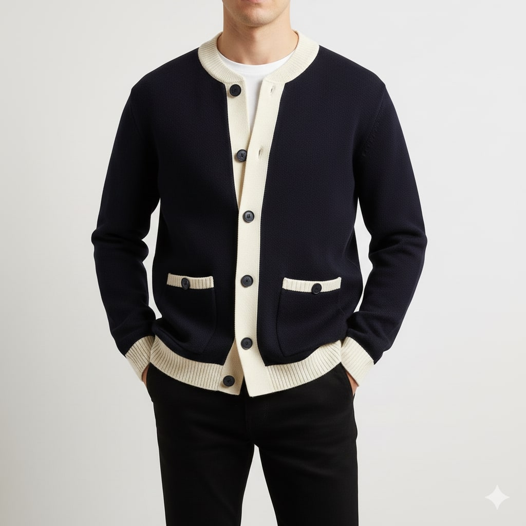 Holand Men's Two-Tone Knitted Cardigan with Button Placket