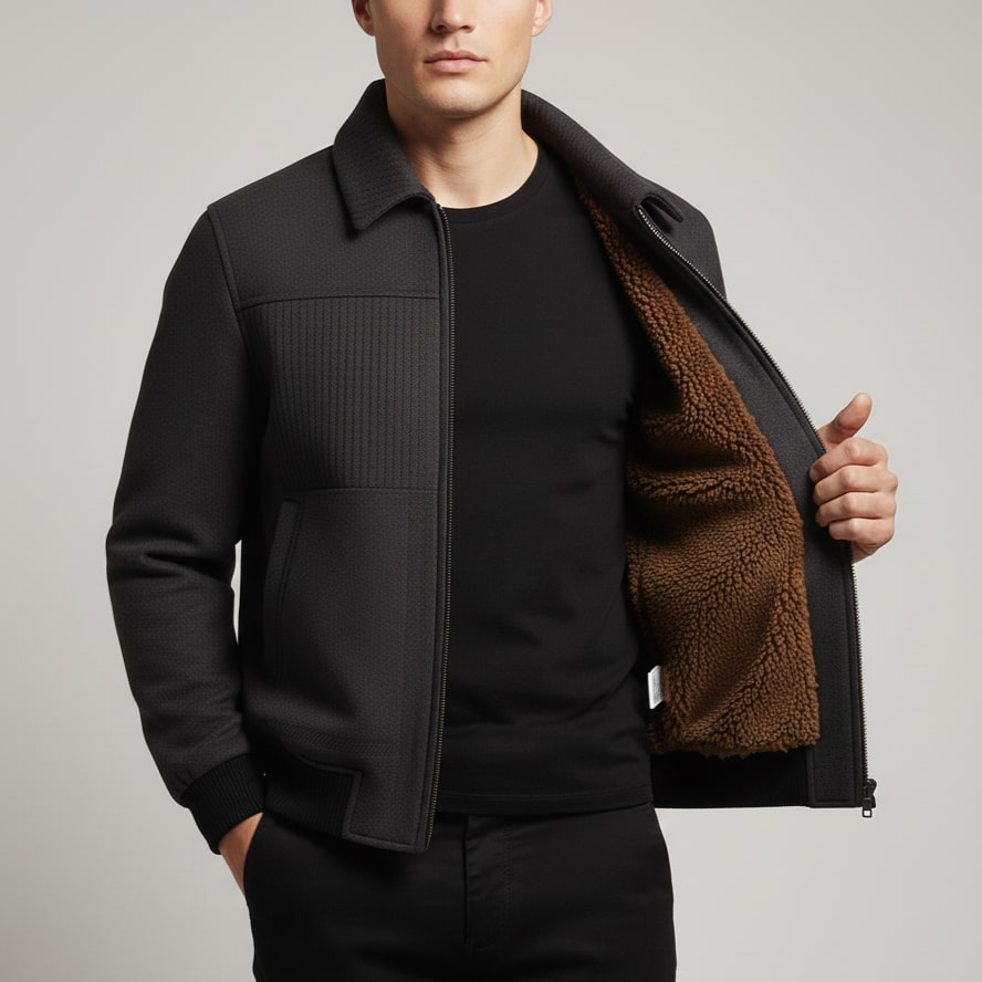 Domenico Men's Textured Weatherproof Fleece Jacket