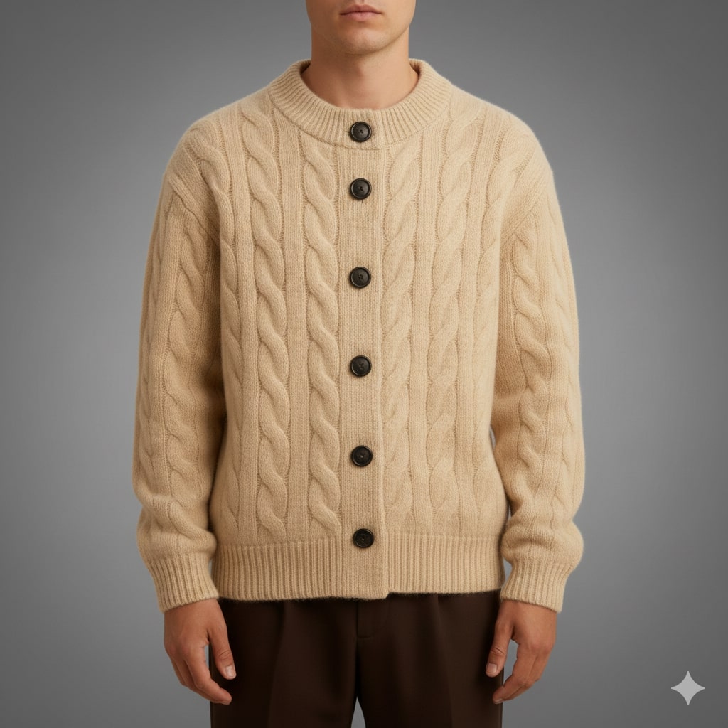 David Men's Cable Knit Cardigan – Classic Button-Up Style